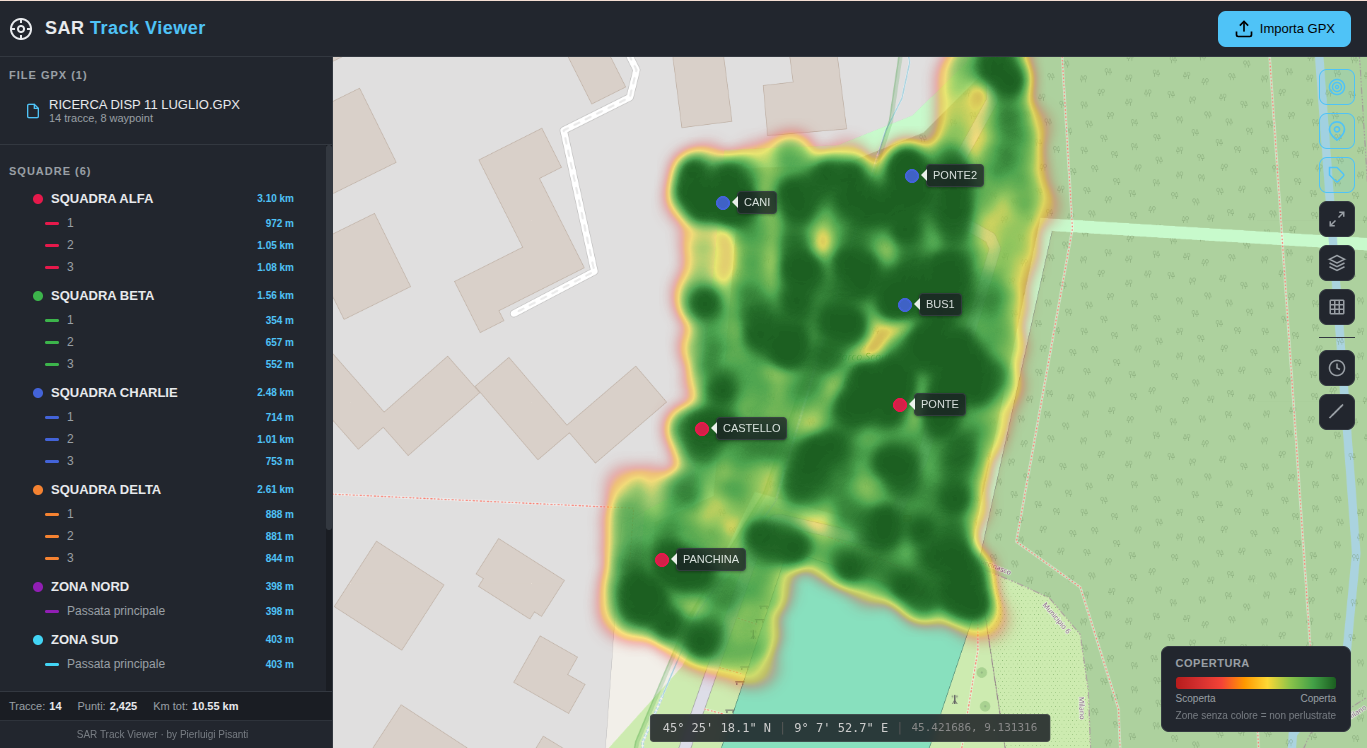 Heatmap della copertura: le zone senza colore non sono state ancora perlustrate
